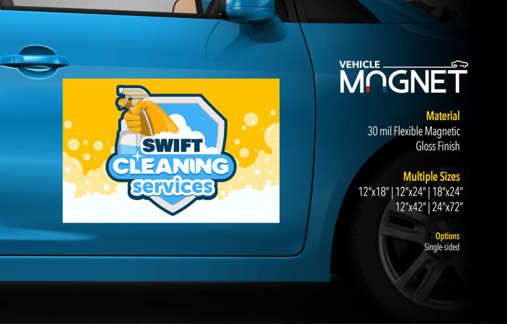 Printed vehicle magnet on a commercial vehicle