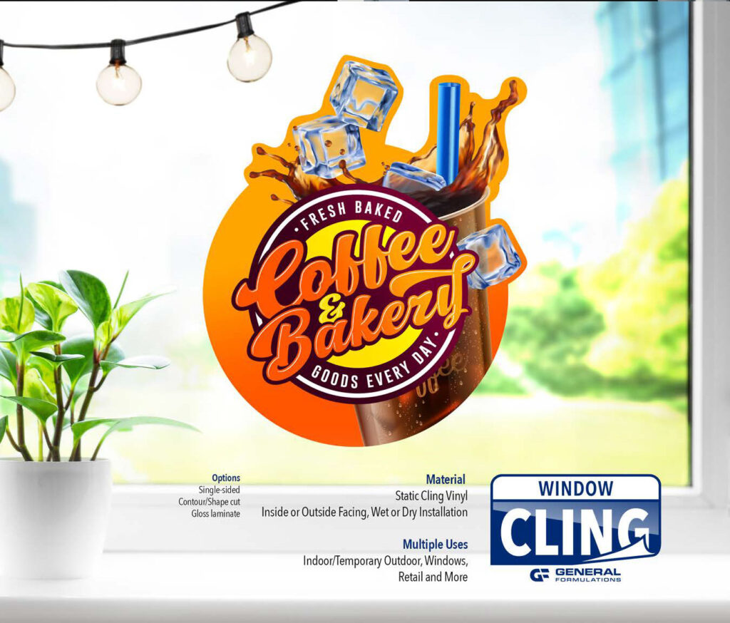 Printed window cling graphic on storefront glass